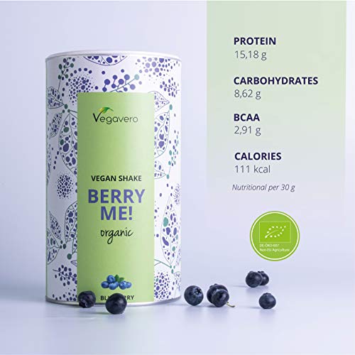 BIO Proteína Vegana + MACA y GUARANÁ Vegavero® | Batidos Saciantes + Masa Muscular + Bebida Energética en Polvo | Aislado de Guisante y Arroz | Sin Soja Ni Gluten | 500 g | Vegan Protein Berry Me