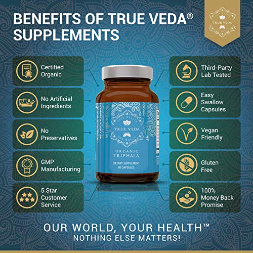 Bio Triphala Cápsulas con Certificación Ecológica | Suplemento de Plantas 100% Natural de Alta Absorción | Vegano | Ayurveda | 60 Cápsulas de Fácil Ingestión