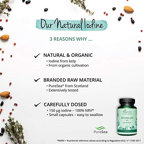 BIO Yodo Natural Vegavero® | 150 mcg=100% CDR | Sin Aditivos Artificiales | Procedente de Algas Marinas | Tiroides + Drenaje + Metabolismo* | 180 Cápsulas | Hipotiroidismo | Thyroid Energy