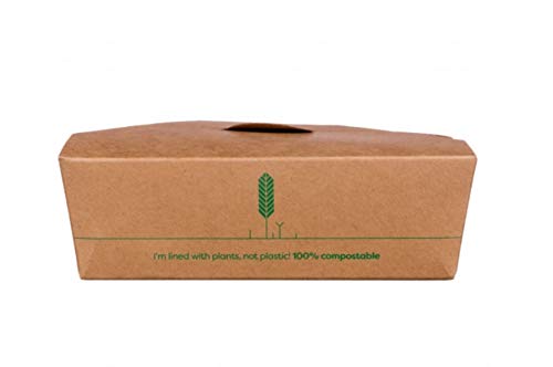 bio3 Contenedores Desechables para Llevar 100% Biodegradable y Compostable, Cajas Take Away, 21x16x5 cm, Paquete 25 Piezas, Capacidad 1480 ml