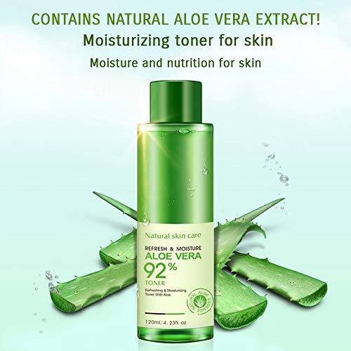 BIOAQUA 92% Aloe Vera Refresh - Tónico hidratante natural para plantas que ilumina el cuidado de la piel, 120 ml