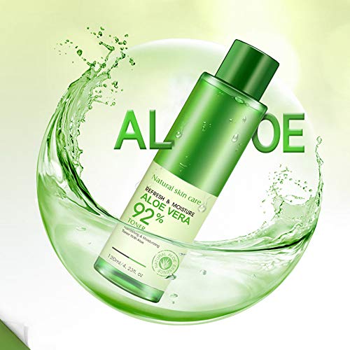 BIOAQUA 92% Aloe Vera Refresh - Tónico hidratante natural para plantas que ilumina el cuidado de la piel, 120 ml