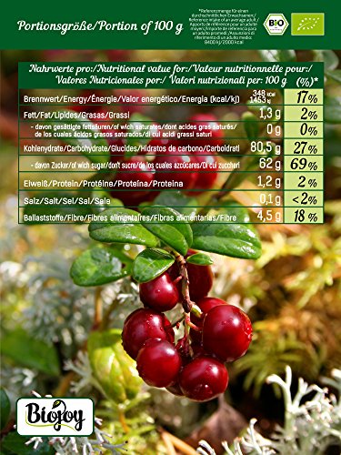 Biojoy Arándanos rojos BÍO, dulzura de fruta natural del jugo de manzana denso, Vaccinium macrocarpon (1 kg)