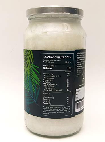 BIOMANJARIUM Aceite de Coco Virgen Extra Orgánico, Ecológico y 100% Natural, ideal para el cabello, piel y blanquear dientes. Coconut Oil. 950 ml.