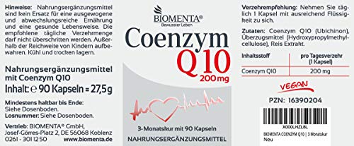 BIOMENTA COENZIMA Q10 200mg | 90 vegano Coenzima Q10 Cápsulas | por tres meses