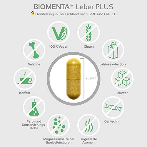 BIOMENTA HÍGADO VITAL PLUS | con COLINA + DIENTE DE LEÓN + ALCACHOFA + CARDO MARIANO + CURCUMIN + AJENJO | Desintoxicación del Hígado | 90 VEGANO Cápsulas