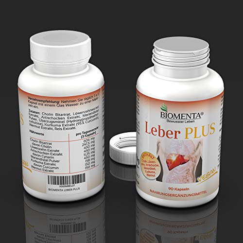 BIOMENTA HÍGADO VITAL PLUS | con COLINA + DIENTE DE LEÓN + ALCACHOFA + CARDO MARIANO + CURCUMIN + AJENJO | Desintoxicación del Hígado | 90 VEGANO Cápsulas