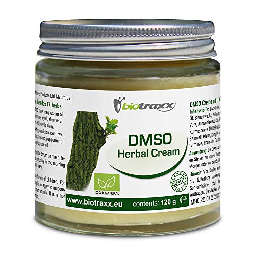 Biotraxx DMSO (Dimethylsulfoxide) Herbal Creme XL-Jar 120g - Crema altamente efectiva con alto contenido de DMSO y aceite de magnesio, así como 17 hierbas medicinales | Producido en Alemania