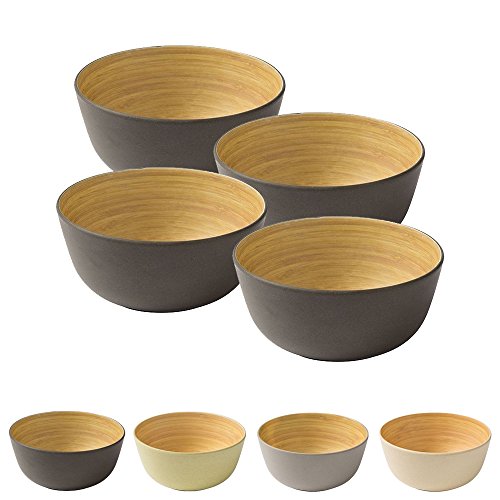 BIOZOYG 4 Piezas Cuenco de bambú de Primera Calidad Negro Antracita a 450 ml I vajillade bambú Cuenco de Cereales Cuenco de Fruta Cuenco de Madera Cuenco de la Ensalada
