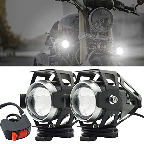 Biqing 2PCS Faros delanteros para motocicleta,Cree U5 faros auxiliares de moto, 125W 3000LM Focos Antinieblas Luces Moto Led Con interruptor universal(Negro)