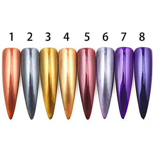 BISHENG 8 botellas de oro rosa espejo de uñas en polvo unicornio camaleón arte de uñas cromo pigmento sirena DIY manicura decoraciones