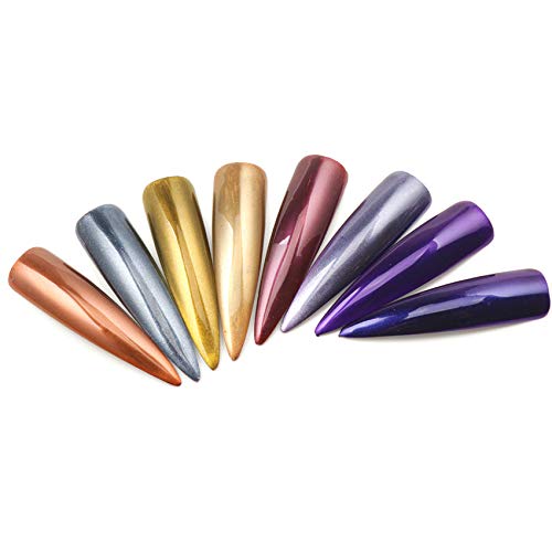 BISHENG 8 botellas de oro rosa espejo de uñas en polvo unicornio camaleón arte de uñas cromo pigmento sirena DIY manicura decoraciones