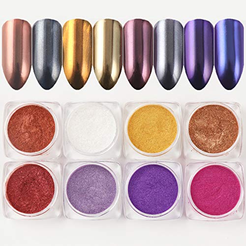 BISHENG 8 botellas de oro rosa espejo de uñas en polvo unicornio camaleón arte de uñas cromo pigmento sirena DIY manicura decoraciones