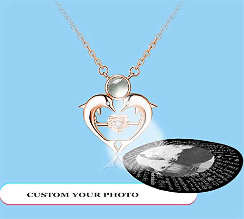 bishixiangenbaihuo Collar De Mujer Collar De Proyección De Fotos Personalizado Collar De 100 Idiomas Te Quiero Regalo De Cumpleaños para Novia(Oro Rosa Blanco y Negro 20)