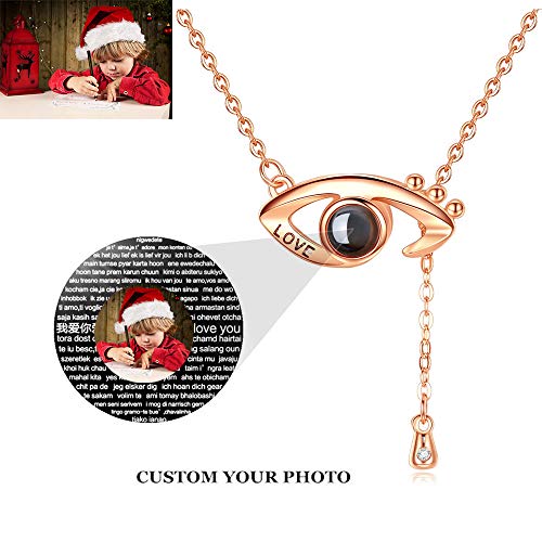 bishixiangenbaihuo Collar De Proyección De Mujer con Foto Personalizada Collar De Nanotecnología con Memoria De Amor Regalo Genial De Navidad(Oro Rosa a Todo Color 16)