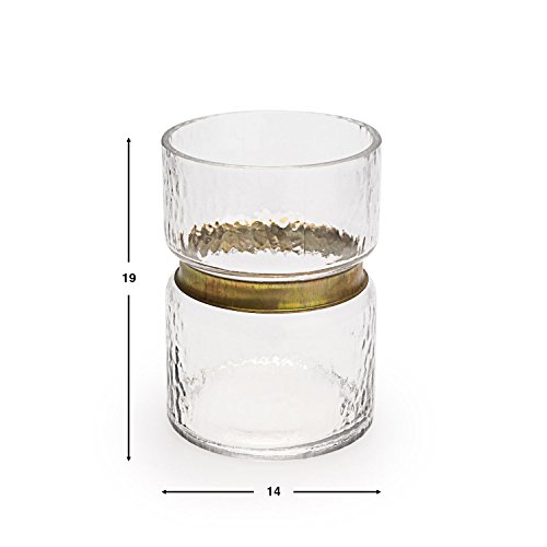 Black Velvet Studio Jarrón Vidrio Latón Decorativo Color Cristal – Florero Moderno Vintage para Hogar Oficina Sala Mesa Dimensiones Pequeñas Modelo Tendence 19x14x14 cm.