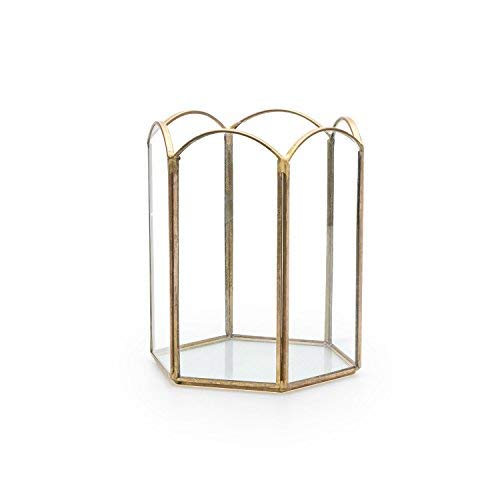 Black Velvet Studio Portavelas Decorativo Exterior Interior Metal Dorado Laton Vidrio – Farolillo para Decoración Salon Jardín Elegante Estilo Retro. Medidas 13 * 11 * 11