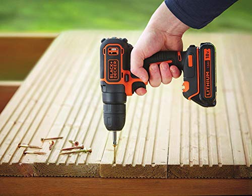 BLACK+DECKER BDCDC18KB-QW - Taladro atornillador 18V, con 2 baterías de litio 18V (1.5Ah) y maletín