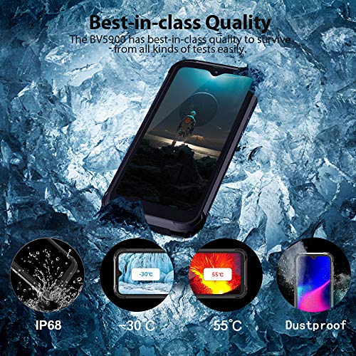 Blackview BV5900 Movil Resistente 3GB + 32GB Android 9.0 Dual SIM 4G Smartphone con Pantalla 5.7" HD+IPS, 13MP/0.3MP + 5MP, 5580mAh Batería, MT6761, Telefono IP68 Impermeable, NFC/Face ID/GPS- Negro