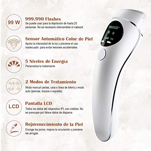 BLAICER Depiladora Luz Pulsada IPL Profesional, 999990 Flashes, Depilación Permanente Vello Facial y Corporal - Depiladora Laser sin Dolor para Mujer y Hombre - Incluye Depiladora Cejas