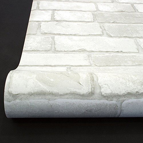 (Blanco, Paquete de 1) Papel tapiz de mural autoadhesivo clásico con patrón de ladrillo 50cm X 3M (19,6" X 118"), 0,15mm para sala de estar, habitación, fregadero