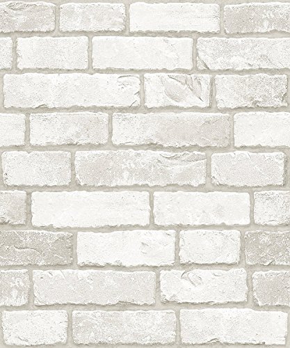 (Blanco, Paquete de 1) Papel tapiz de mural autoadhesivo clásico con patrón de ladrillo 50cm X 3M (19,6" X 118"), 0,15mm para sala de estar, habitación, fregadero