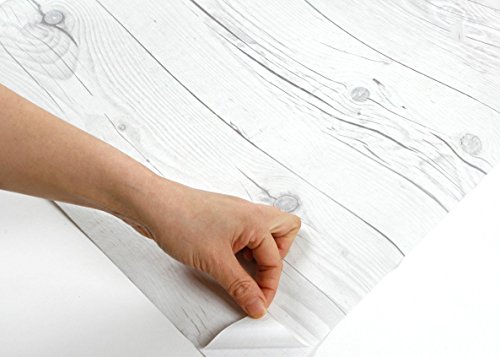 (Blanco Vintage, Paquete de 1) Papel tapiz de mural autoadhesivo con veta de madera reciclada y rústica 50cm X 3M (19,6" X 118"), 0,15mm Para revestimiento de restauración de muebles, sala de estar