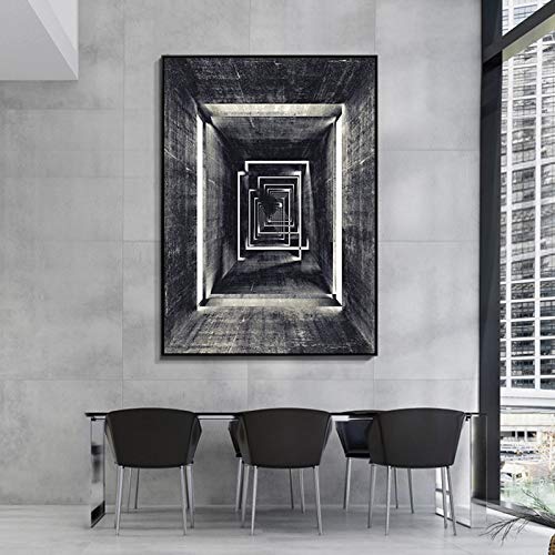 Blanco y negro nórdico edificio geometría corredor pared arte lienzo pintura carteles impresiones pared cuadros para sala de estar Morden decoración 60x90 cm N marco