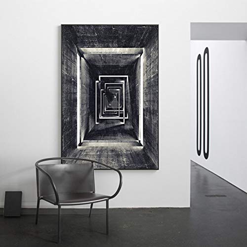 Blanco y negro nórdico edificio geometría corredor pared arte lienzo pintura carteles impresiones pared cuadros para sala de estar Morden decoración 60x90 cm N marco