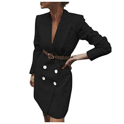 Blazer Chaquetas Elegante Mujer SUNNSEAN Abrigos de Bicolor con Cinturón Manga Larga Elegante Chaquetas de Blazer de Solapa Abrigos Largos con Botones Slim Cárdigan de Moda Chaquetas (XXL, Negro2)