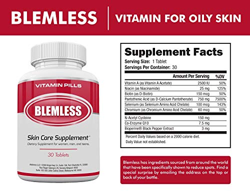 Blemless- Pastillas para suplementos de piel clara de 30 días: las mejores tabletas para pieles grasas y un cutis radiante | Píldoras de vitaminas para mujeres y hombres