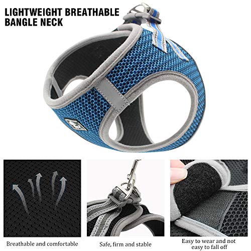 BLEVET Arnés Reflector Respirante Pequeña Chaleco Arnés Ajustable Mascotas Arnés para Perros Grandes, Cachorros MZ083 (XL, Blue)