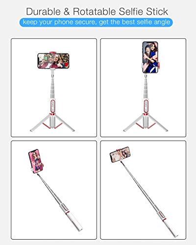 BlitzWolf Palo Selfie Trípode con Control Remoto Bluetooth, Selfie Stick Extensible de Aluminio para iPhone XS MAX/XR/XS/X/8/8P/7/7P/6, Galaxy S10/S9/S8, Huawei, Xiaomi y etc.(Blanco)