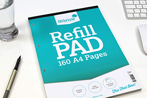 Bloc de 160 folios cuadriculados de recambio, tamaño A4, unidos por la parte superior y con 4 perforaciones para anillas, de Silvine 6 unidades