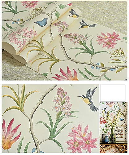 Blooming Wall MH1404 - Papel pintado para pared, diseño de flores vintage, no tejido, para salón, dormitorio, cocina o cuarto de baño, 52,8 cm x 83,3 cm, 17,37 m2, multicolor