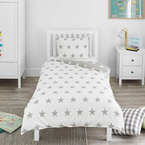 Bloomsbury Mill - Juego de Cama para niño - Funda nórdica y Funda de Almohada 135cm x 200cm - Estampado de Estrellas Grises y Blancas