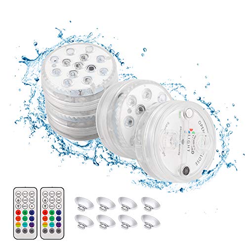 BLOOMWIN Luces Sumergibles 4PCS Lámpara Subacuática IP68 Piscina Luz LED Impermeable Control Remoto RF Ventosas 16 Colores 4 Modos Decorativas para Decoración Acuario Estanque Bodas Fiesta Jardín