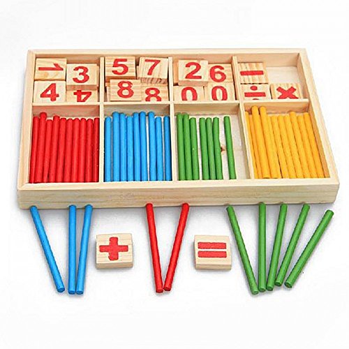 Bloques de madera de juguete, juguetes educativos Montessori, barras de inteligencia matemática, tarjetas de madera con números y contadores de varillas con caja
