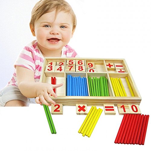 Bloques de madera de juguete, juguetes educativos Montessori, barras de inteligencia matemática, tarjetas de madera con números y contadores de varillas con caja