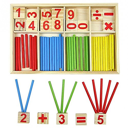 Bloques de madera de juguete, juguetes educativos Montessori, barras de inteligencia matemática, tarjetas de madera con números y contadores de varillas con caja
