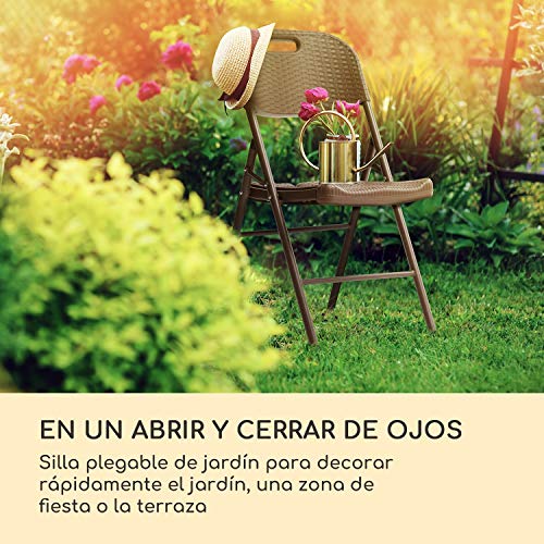 blumfeldt Burgos Seat Silla Plegable Lote de 2 Unidades (46 x 88 x 50 cm, Barras de Acero y HDPE, Aspecto de Mimbre simulado, fácil de Limpiar y Resistente a la Intemperie) - Marrón