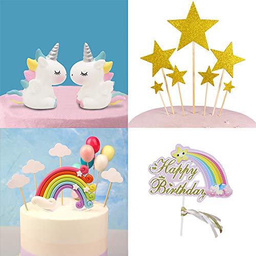 BluVast Cake Topper Unicornio, Decoraciones de Pasteles cumpleaños 29 Piezas para la Fiesta de la Fiesta de Bienvenida al bebé cumpleaños niñas Niños