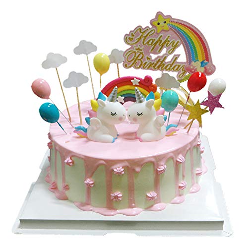 BluVast Cake Topper Unicornio, Decoraciones de Pasteles cumpleaños 29 Piezas para la Fiesta de la Fiesta de Bienvenida al bebé cumpleaños niñas Niños