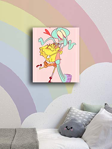 Bob Esponja y calamar Tentáculos Arte de la pared Cuadro Cuadros Arte de la Pintura Impresión en Lienzo para Salón Dormitorio 24x36 pulgadas