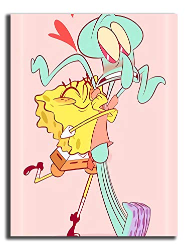 Bob Esponja y calamar Tentáculos Arte de la pared Cuadro Cuadros Arte de la Pintura Impresión en Lienzo para Salón Dormitorio 24x36 pulgadas