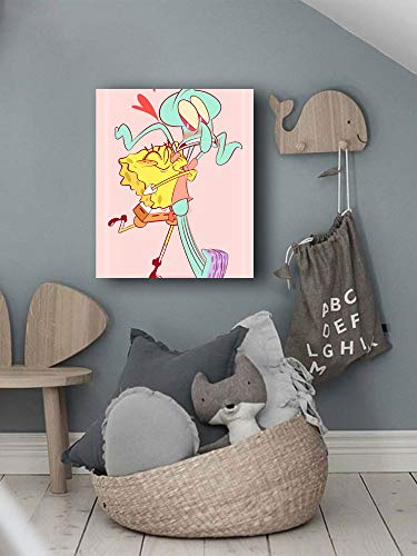 Bob Esponja y calamar Tentáculos Arte de la pared Cuadro Cuadros Arte de la Pintura Impresión en Lienzo para Salón Dormitorio 24x36 pulgadas