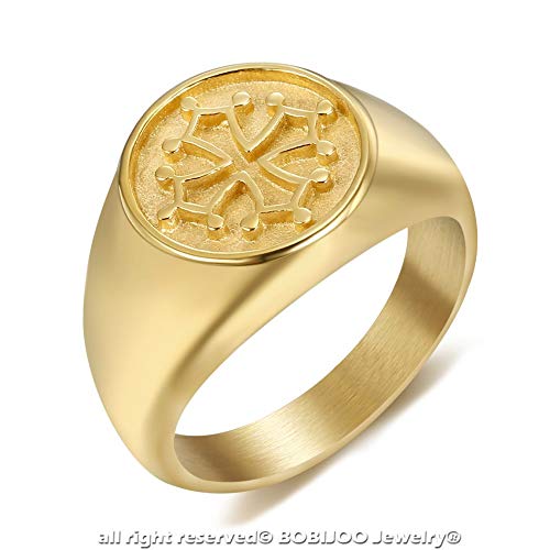 BOBIJOO JEWELRY - Anillo Anillo Anillo Unisex Hombre Mujer De Acero De Oro De Oro Chapado Cruz De Occitania, Languedoc, Francia - 22 (10 US), Dorado - Acero Inoxidable 316