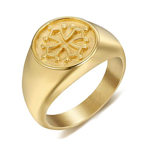 BOBIJOO JEWELRY - Anillo Anillo Anillo Unisex Hombre Mujer De Acero De Oro De Oro Chapado Cruz De Occitania, Languedoc, Francia - 22 (10 US), Dorado - Acero Inoxidable 316