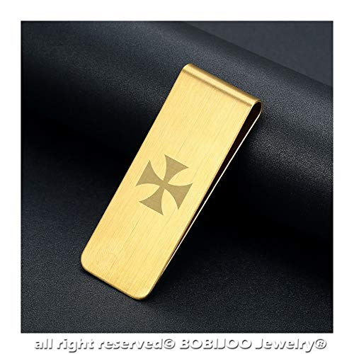 BOBIJOO Jewelry - Clip de Dinero de Acero 316l Cepillado Cruz de Oro Sello de los Templarios de Jerusalén Frank Mason Flores de Lirios en La elección - Cruz templaria