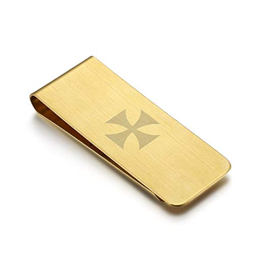 BOBIJOO Jewelry - Clip de Dinero de Acero 316l Cepillado Cruz de Oro Sello de los Templarios de Jerusalén Frank Mason Flores de Lirios en La elección - Cruz templaria